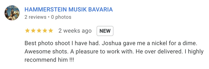 Google review for JA Headshots