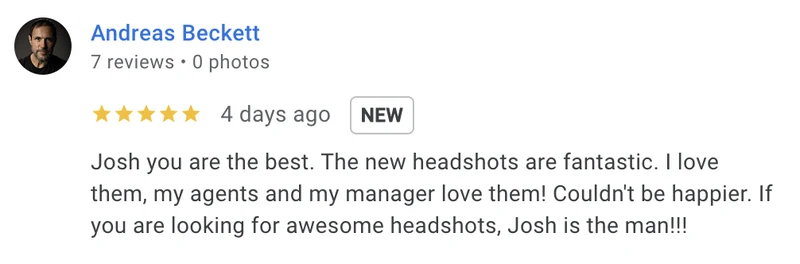 Google review for JA Headshots